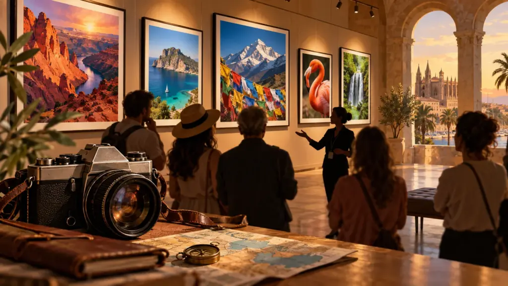 Illustration einer Führung durch eine Fotoausstellung als Symbolbild für Colores del mundo.