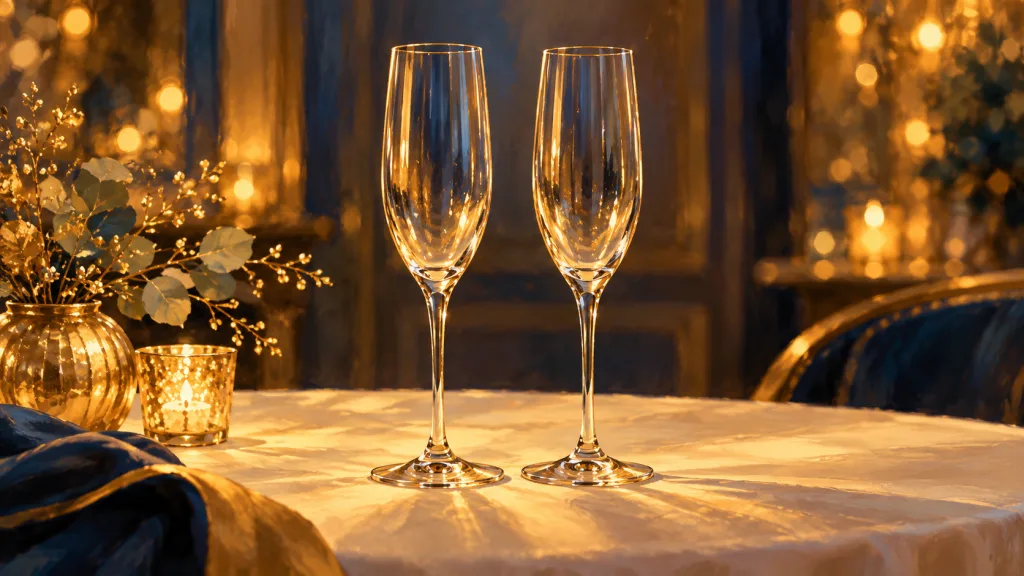 Symbolillustration mit zwei Festtagsgläsern auf einem elegant gedeckten Tisch.