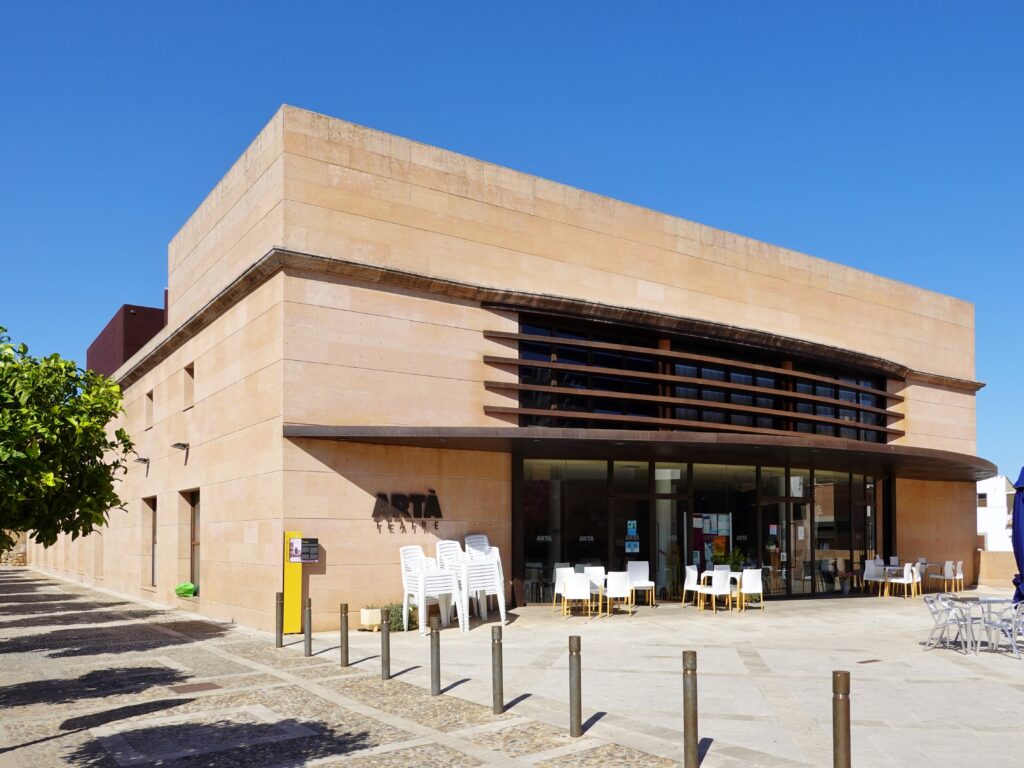 Entrance and façade of Teatre d’Artà in Mallorca.