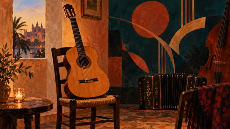 Illustration einer klassischen Gitarre als Symbolbild für das Konzert von Leonardo Cerván.