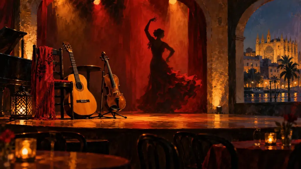 Illustration einer Flamencobühne als Symbolbild für Noches de Flamenco.